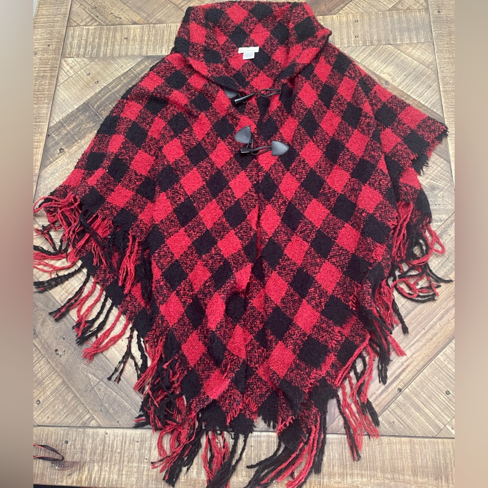 Plaid Red and Black Poncho